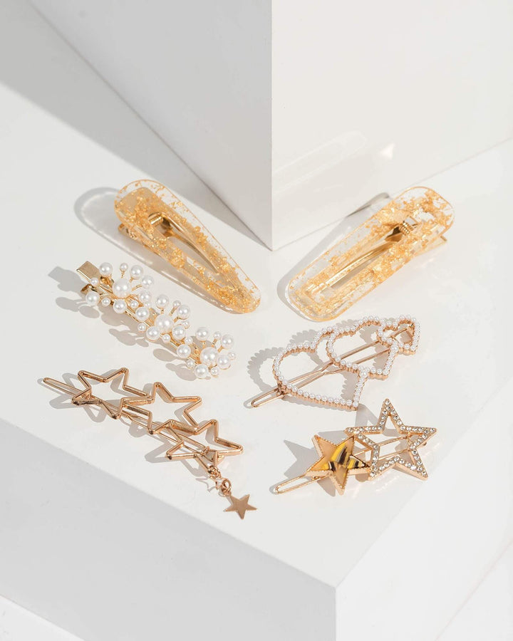Gold Multi Pack Star And Heart Hair Slides | Hair Accessories