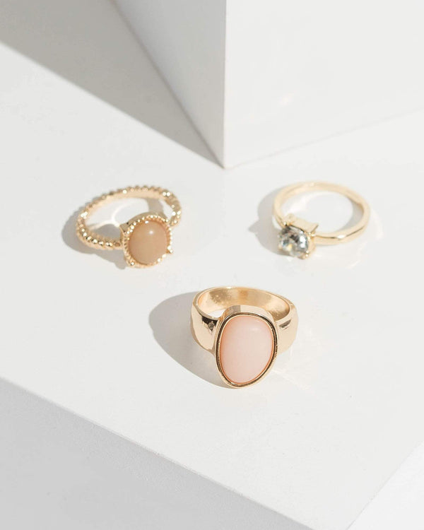 Gold Multi Pack Stone And Crystal Ring | Rings