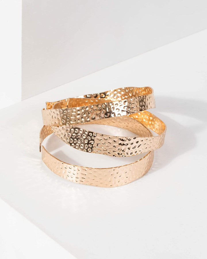 Gold Multi Pack Textured Metal Bangle | Wristwear