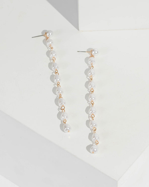 Gold Multi Pearl Long Drop Earrings | Earrings