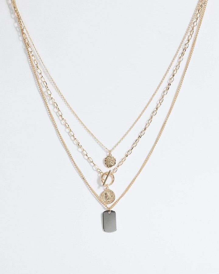 Gold Multi Pendant 3 Layer Necklace | Necklaces