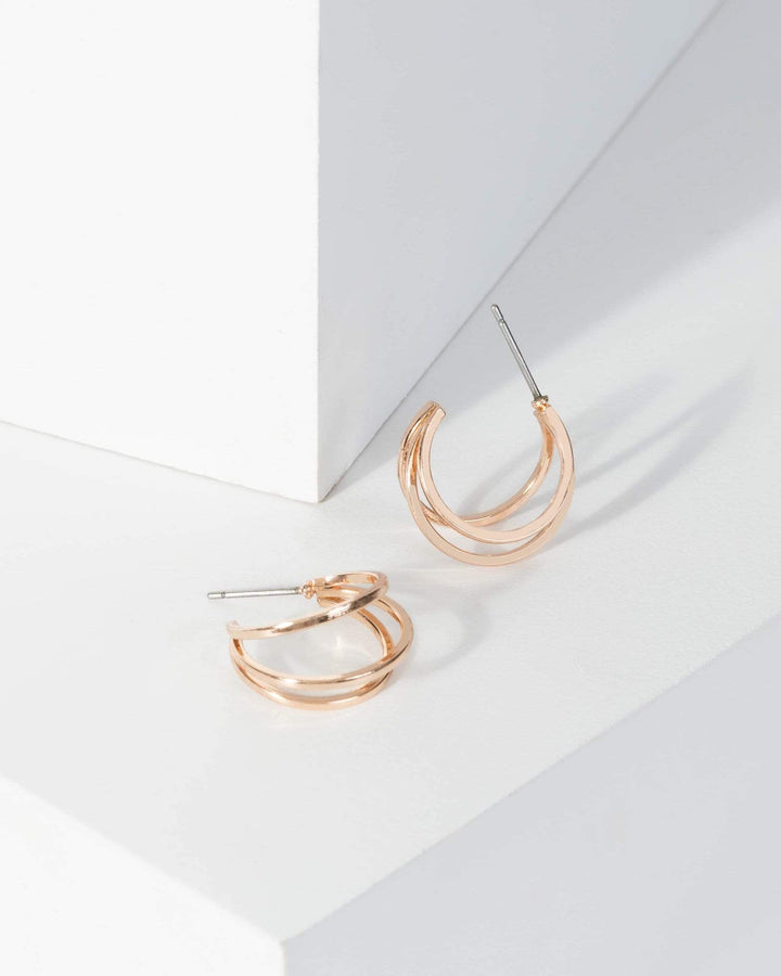 Gold Multi Row Metal Hoop Earrings | Earrings