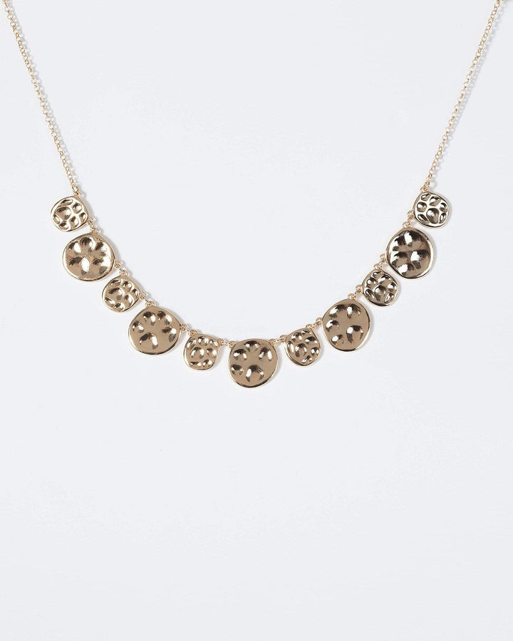 Gold Multi Size Textured Circle Necklace | Necklaces