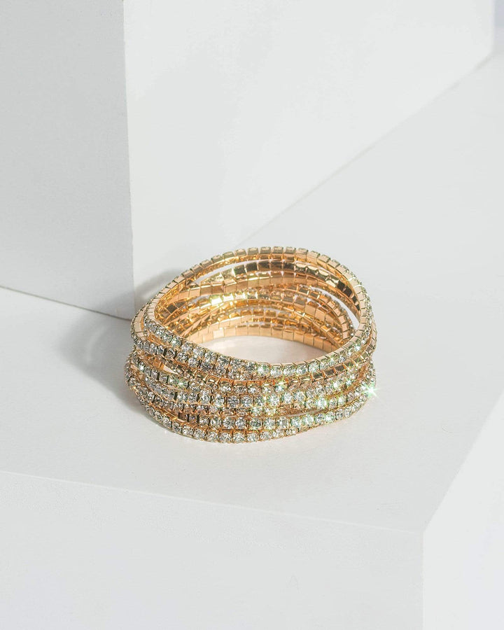 Gold Multi Stone Stretch Pack Bracelet | Wristwear