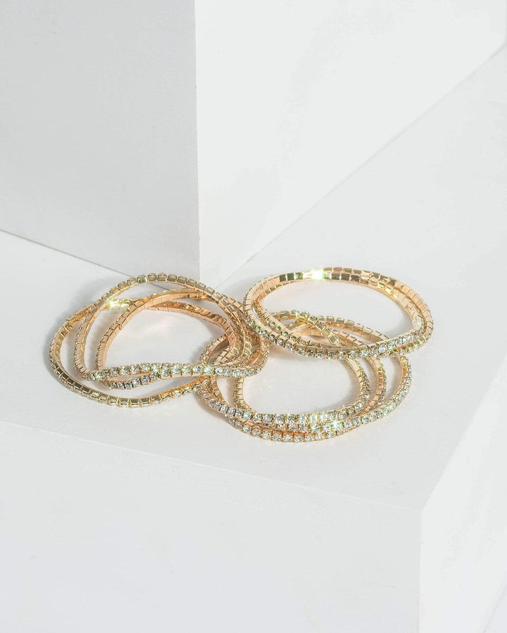 Gold Multi Stone Stretch Pack Bracelet | Wristwear