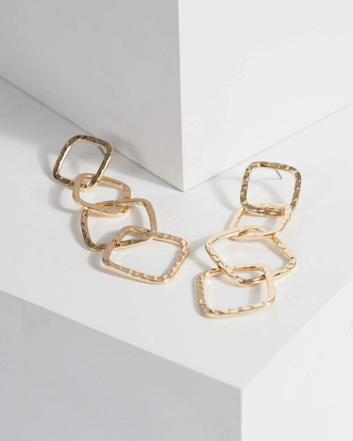 Gold Multi Textured Square Drop Earrings | Earrings