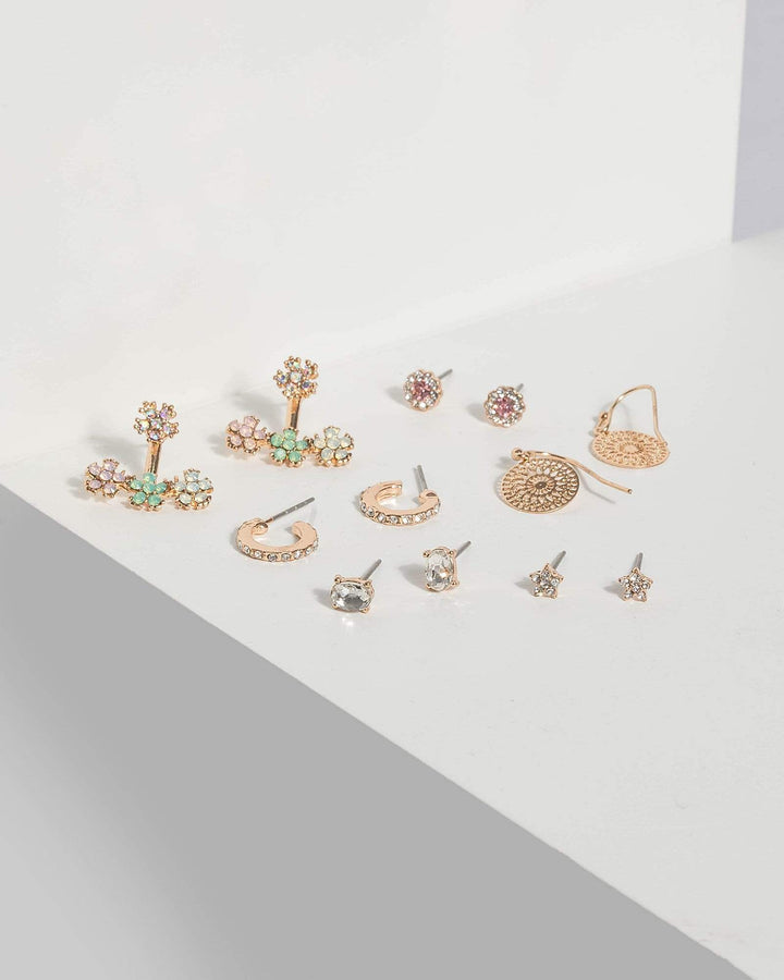 Gold Multi Variety Crystal Earrings | Earrings