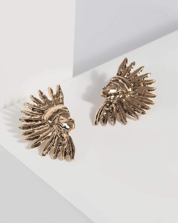 Gold Native Headdress Earrings | Earrings