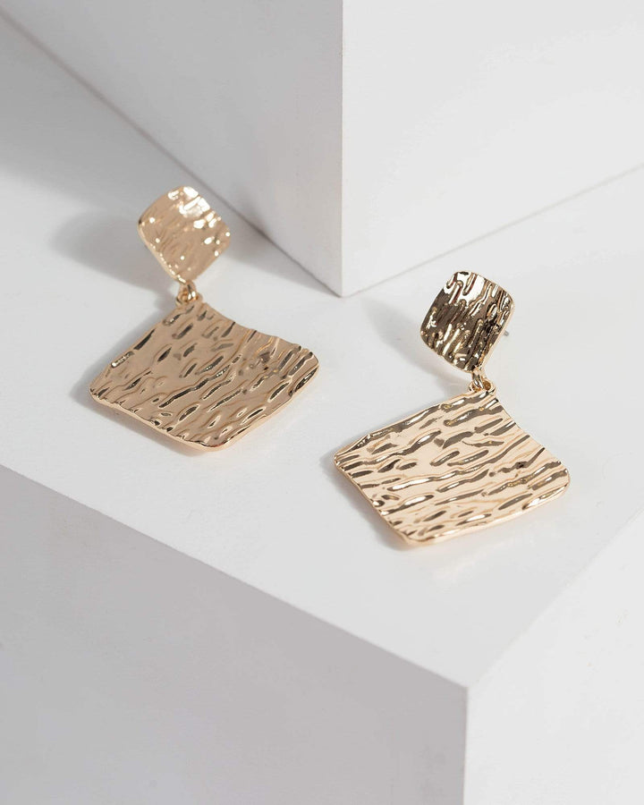 Gold Organic Metal Diamond Drop Earrings | Earrings
