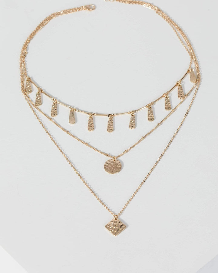 Gold Organic Metal Pendant 3 Layer Necklace | Necklaces