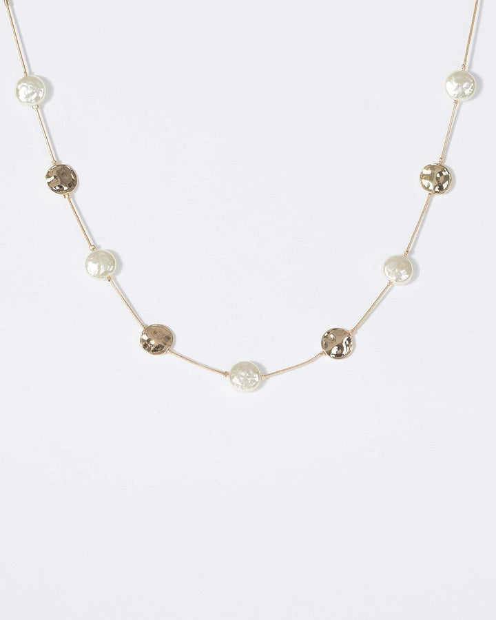 Gold Organic Pearl And Round Metal Necklace | Necklaces