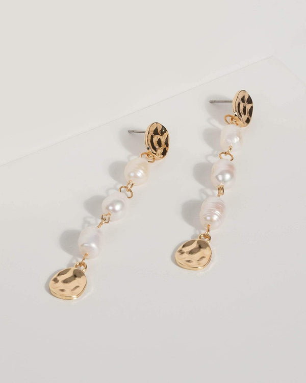 Gold Organic Pearl Drop Earrings | Earrings