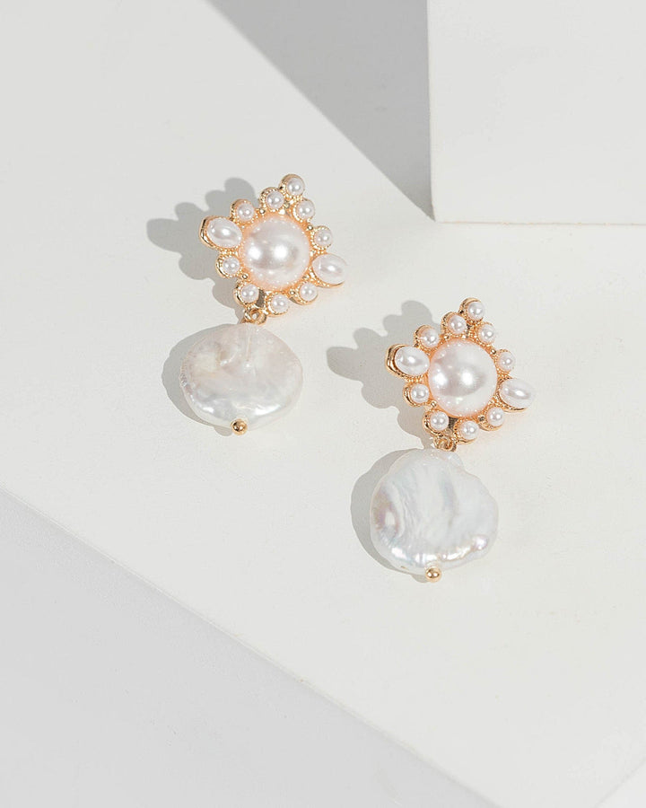 Gold Outer Pearl Detailing Drop Earrings | Earrings