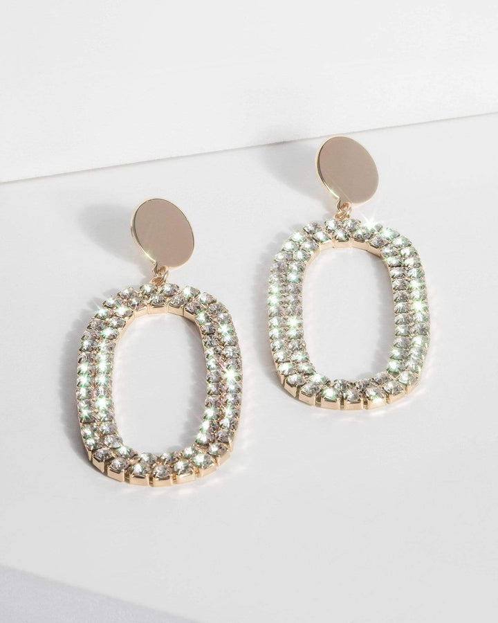 Gold Oval Crystal Drop Earrings | Earrings