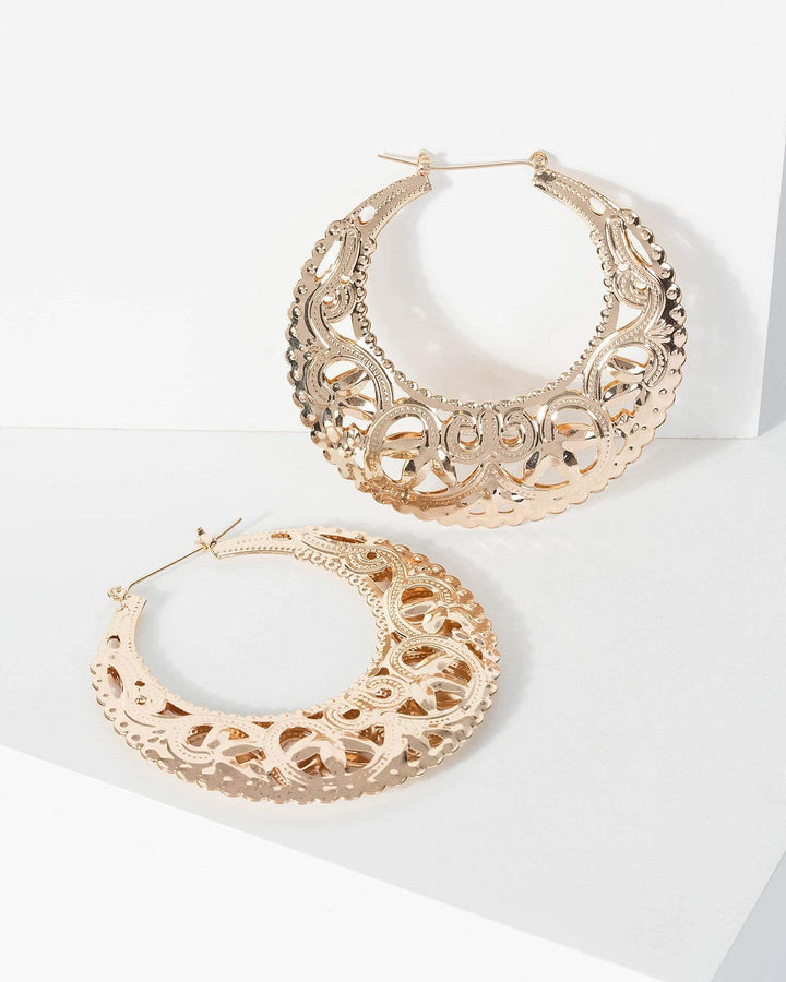 Gold Oversize Filigree Hoop Statement Earrings | Earrings