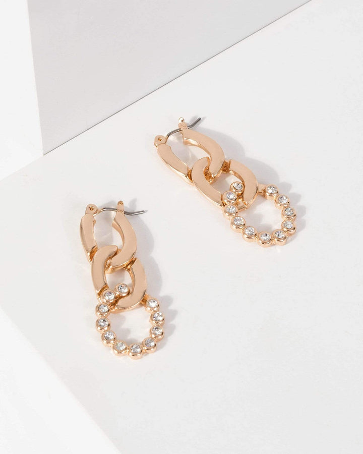Gold Pave Chain Link Drop Earrings | Earrings