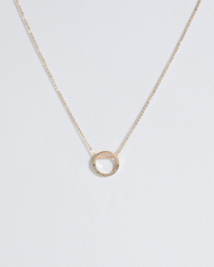 Gold Pave Circle Fine Chain Necklace | Necklaces