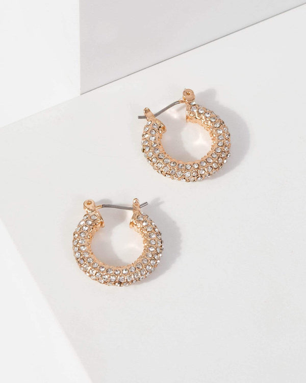 Gold Pave Covered Mini Hoop Earrings | Earrings
