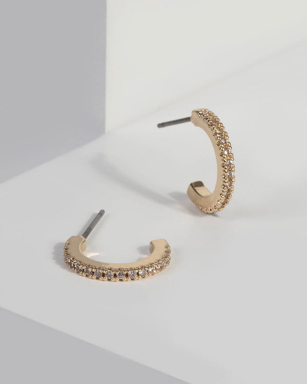 Gold Pave Cubic Zirconia Huggie Hoops | Earrings