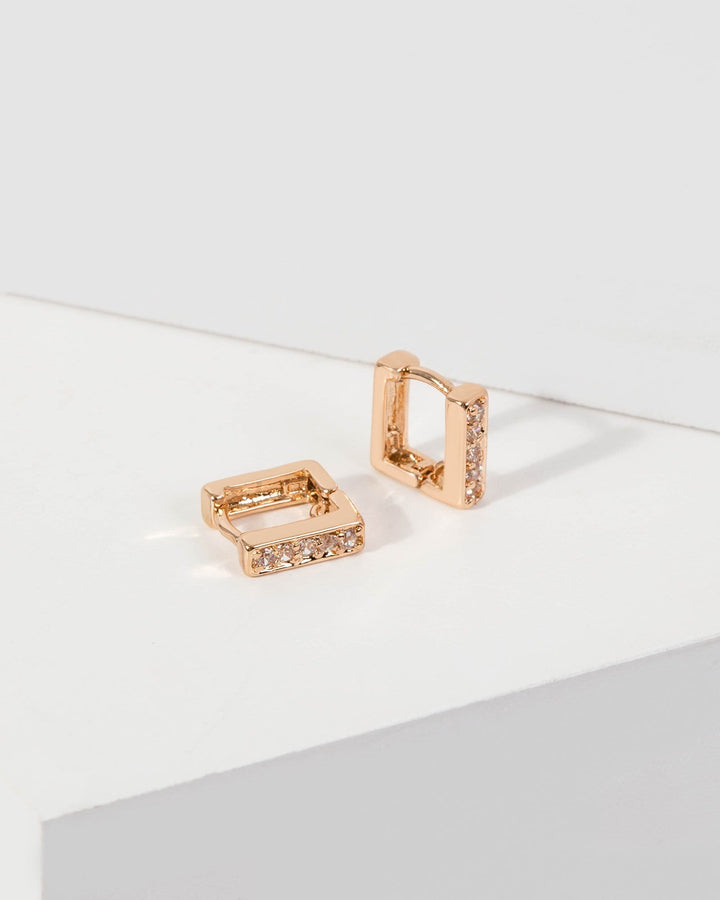 Gold Pave Square Hoop Earrings | Earrings