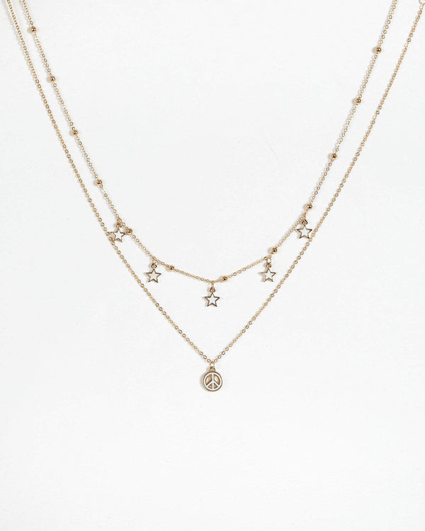 Gold Peace Stars 2 Layer Necklace | Necklaces