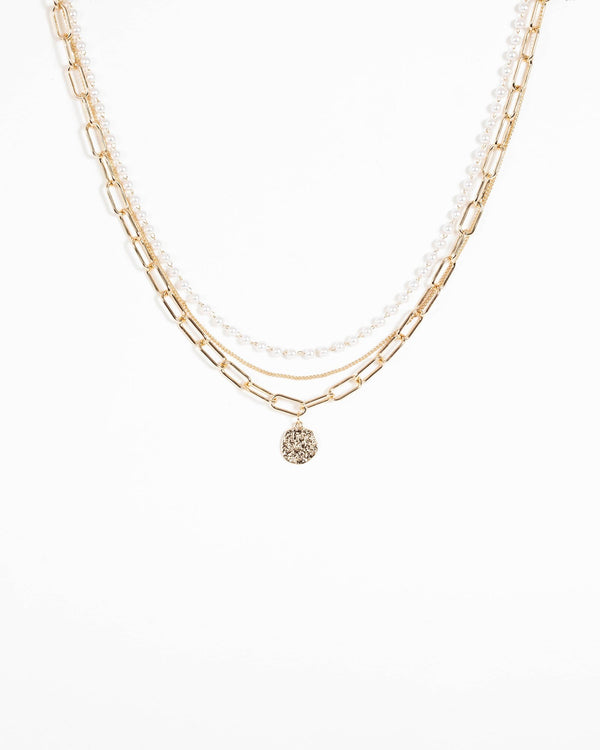 Gold Pearl And Chain 2 Layer Necklace | Necklaces