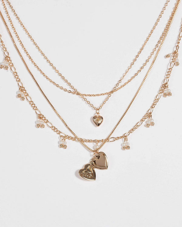 Gold Pearl and Heart Pendant Necklace | Necklaces
