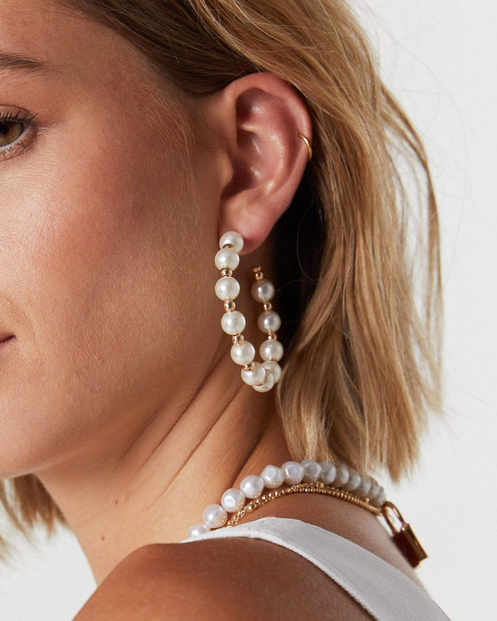 Gold Pearl And Metal Bead Hoop Earrings | Earrings