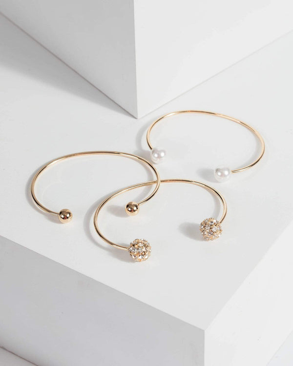Gold Pearl And Pave Fine Cuff Bracelet | Wristwear