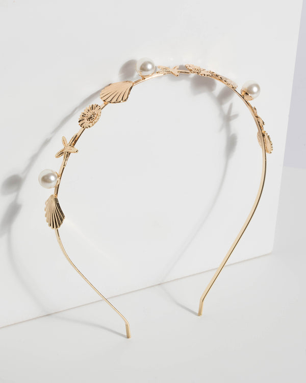 Gold Pearl and Shell Headband | Hair Accessories