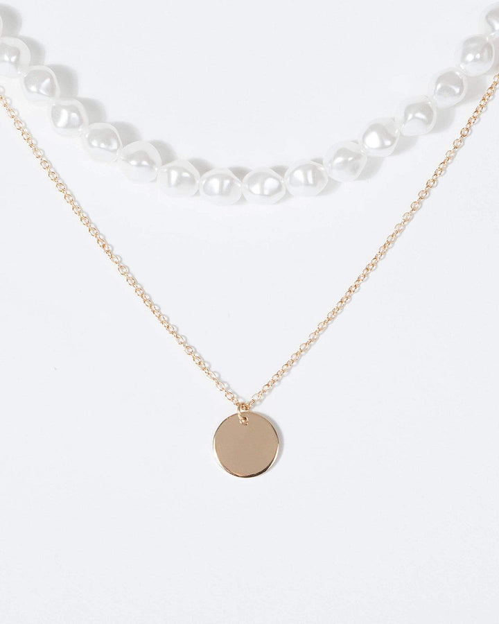 Gold Pearl And Small Circle Pendant Necklace | Necklaces