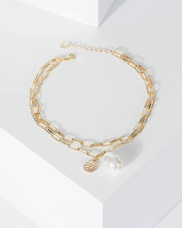Gold Pearl And Small Pendant Anklet | Anklet