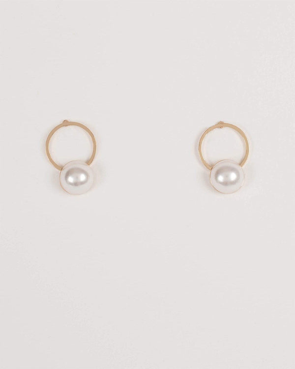 Gold Pearl Bead Drop with Hoop Earrings | Earrings