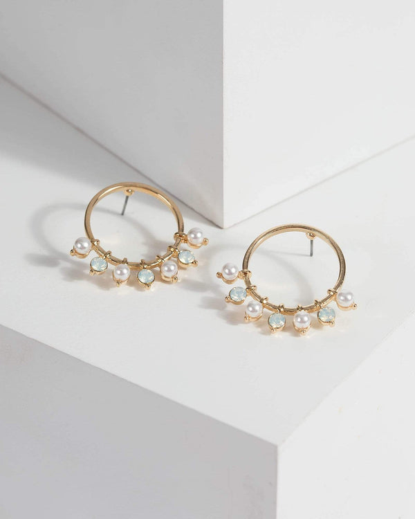 Gold Pearl Bead Round Stud Earrings | Earrings