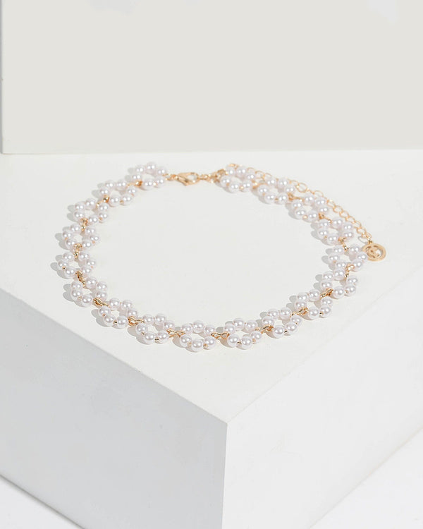 Gold Pearl Cluster Choker Necklace | Wristwear