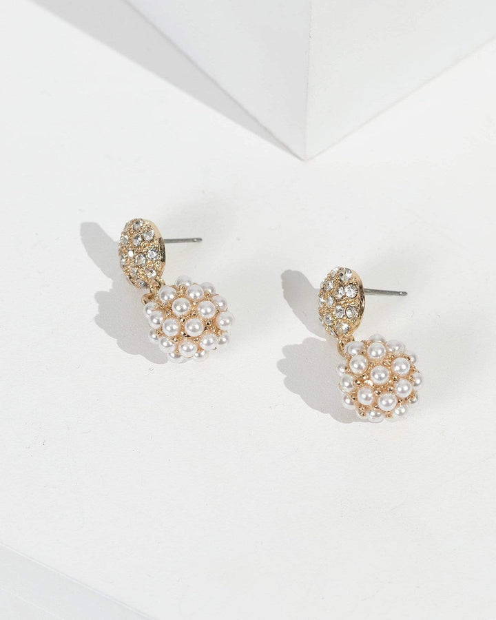 Gold Pearl Cluster Drop Earrings | Earrings