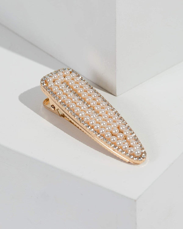 Gold Pearl Crystal Oversize Hair Clip | Hair Accessories