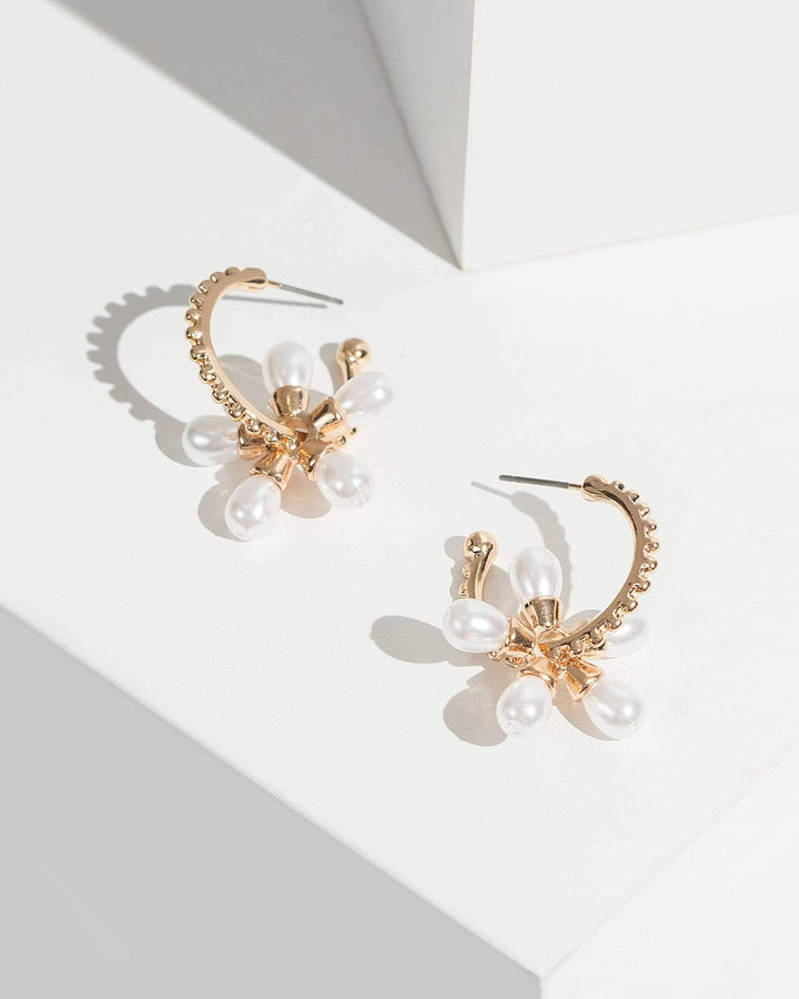 Gold Pearl Detail Daisy Drop Earrings | Earrings