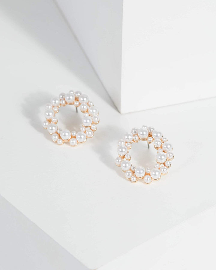 Gold Pearl Detailed Hoop Earrings | Earrings