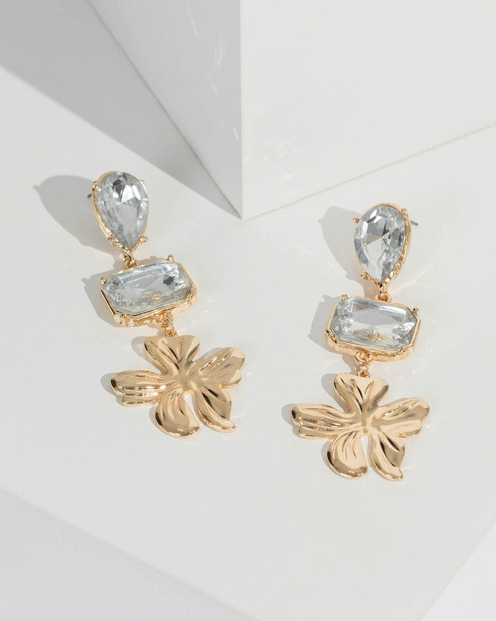 Gold Pearl Drop Flower Stud Earrings | Earrings
