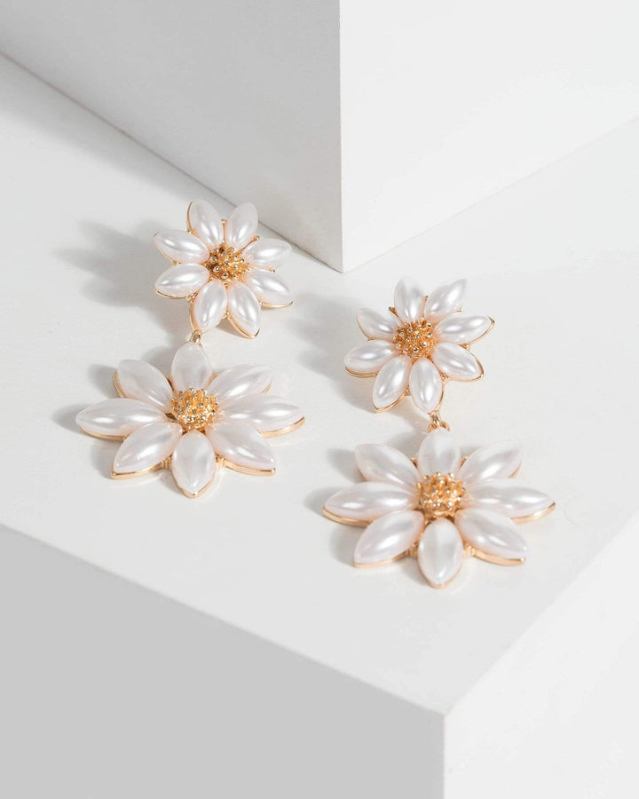 Gold Pearl Flower Drop Earrings | Earrings