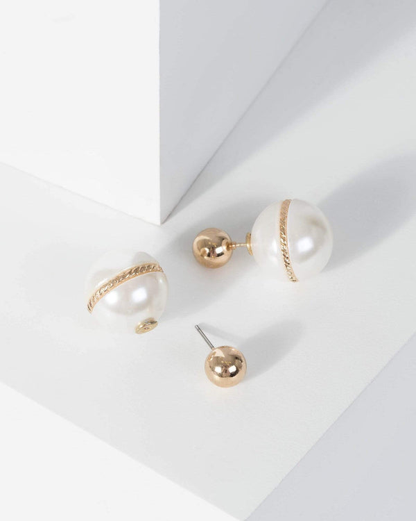 Gold Pearl Front Back Earrings | Earrings