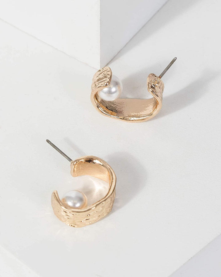 Gold Pearl Hoop Earrings | Earrings