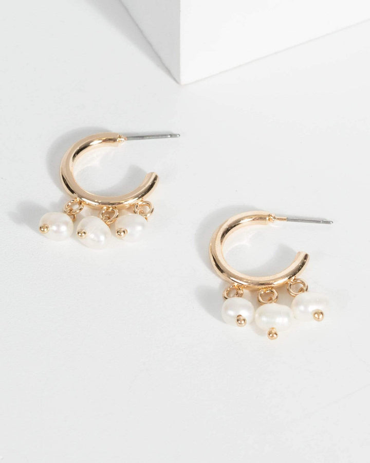 Gold Pearl Hoop Earrings | Earrings
