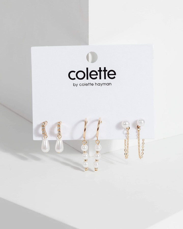 Colette by Colette Hayman Gold Pearl Hoop Multi Pack Earrings