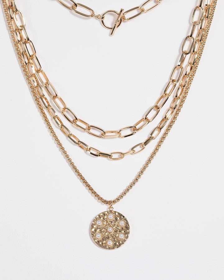 Gold Pearl Layered Disc Necklace | Necklaces