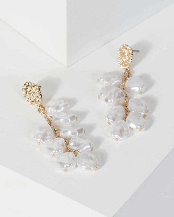 Gold Pearl Leaf Statement Earrings | Earrings