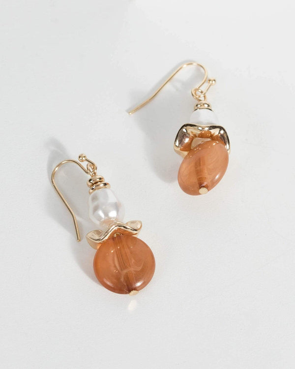 Gold Pearl Organic Disc Drop Earrings | Earrings
