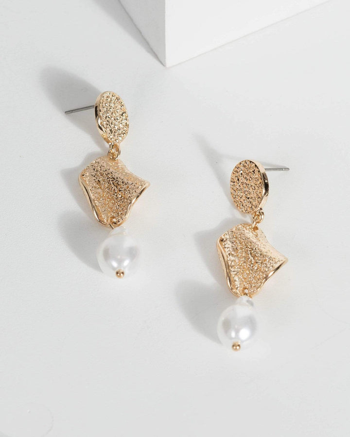 Gold Pearl Organic Drop Earrings | Earrings