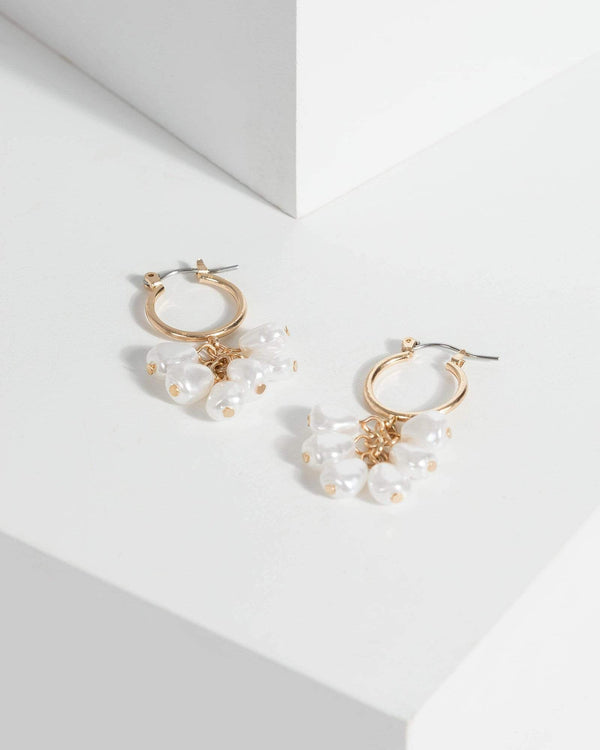 Gold Pearl Tassel Huggie Hoop Earrings | Earrings